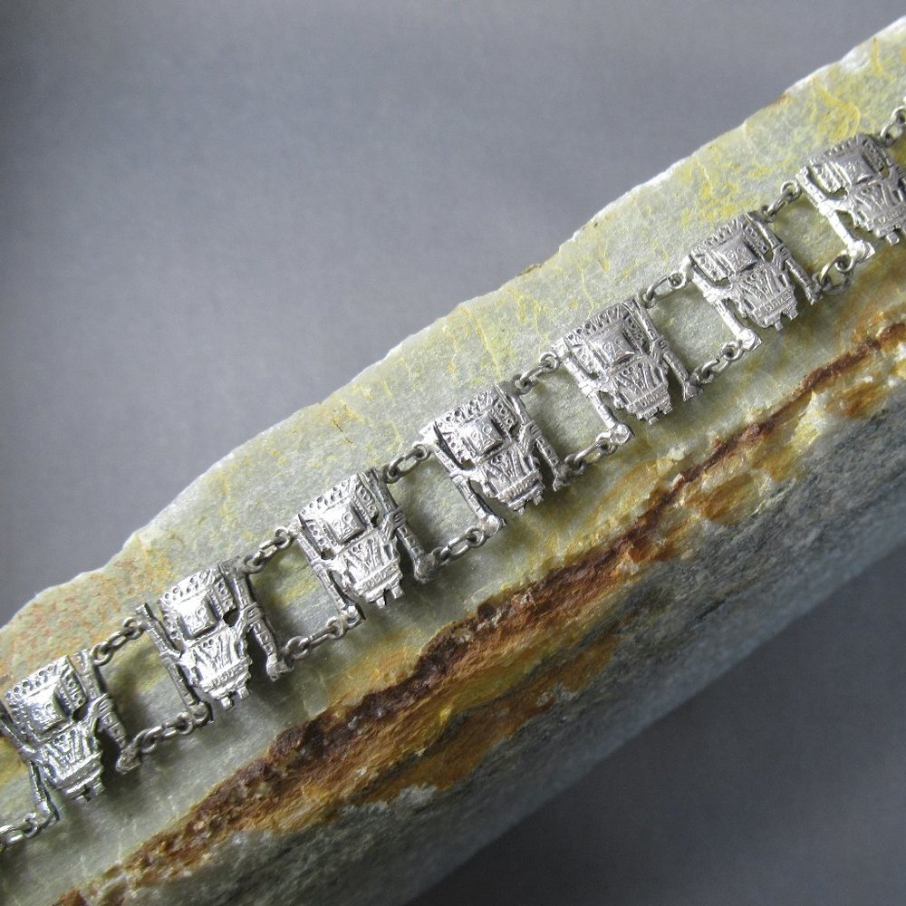 Inca Sun God Bracelet, Peruvian Fine Silver Inti